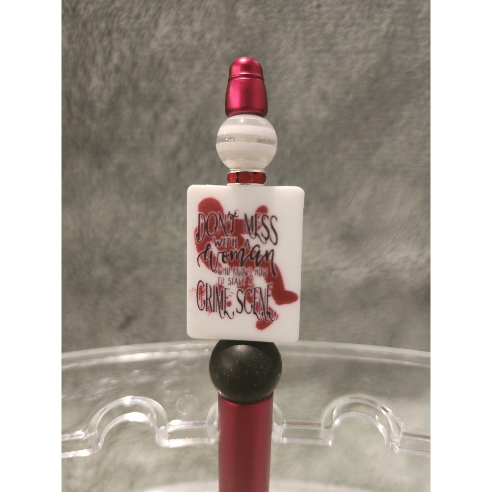 Beaded Pen True Crime Don't Mess Woman Staged Crime Scene Red Novelty - Picture 2 of 2